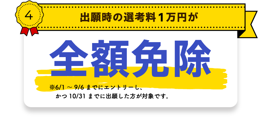 出願時の選考料2万円が全額免除